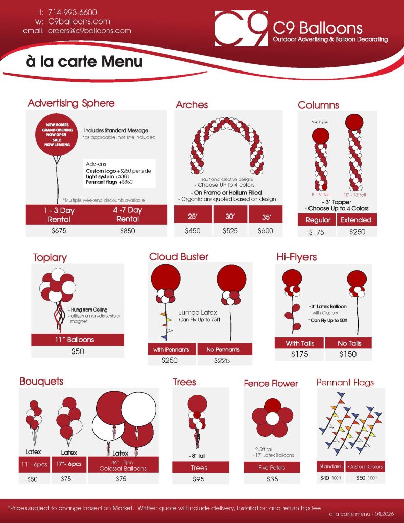 c a la carte menu